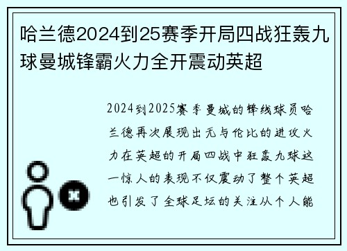 哈兰德2024到25赛季开局四战狂轰九球曼城锋霸火力全开震动英超 哈兰德2024到25赛季开局四战狂轰九球曼城锋霸火力全开震动英超